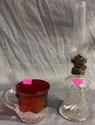 P&A MFG Glass Oil Lamp and Souvenir Rochester, Ind 1908 Ruby-Stained Mug