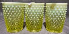 Three Vaseline Glass Hobnail Tumblers