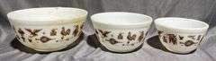 3 – Pyrex Nesting Mixing Bowls with Brown Farm-Themed Pattern