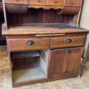 Two-Piece Stepback Hutch with Glass Doors and Multiple Drawers 43x23x71.5″