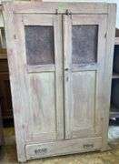 Two-Door Pie Safe with Metal Panels and Single Drawer 37x12x58″