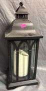 Metal Lantern with Glass Panels and Battery-Operated Candle 14″H