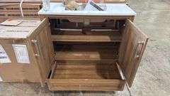 Home Decorators Collection
Moorside 36 in. Single Sink Sweet Maple Bath Vanity with White Engineered Stone Top has cracked top