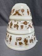 3 – Pyrex Nesting Mixing Bowls with Brown Farm-Themed Pattern
