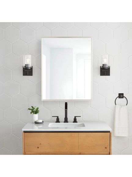 GLACIER BAY - 24 in. W x 30 in. H Rectangular Brushed Nickel Medicine Cabinet with Mirror