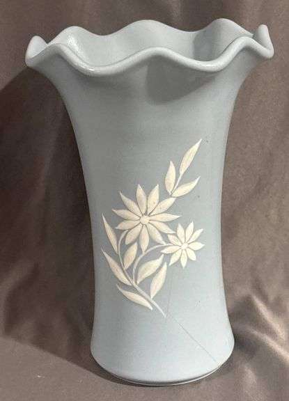Abingdon USA Light Blue Vase with Floral Design – 9 Inches Tall