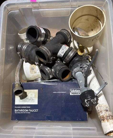 Automotive and Plumbing Parts in Plastic Storage Bins