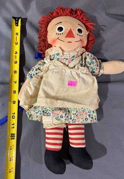 Raggedy Ann Cloth Doll with Printed Tag and Button Eyes, 18″