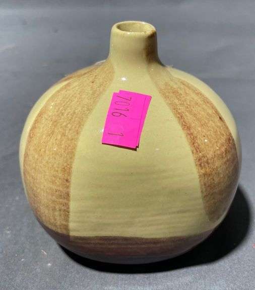 Takahashi San Francisco Pottery Bulb Vase with Striped Design, 3″