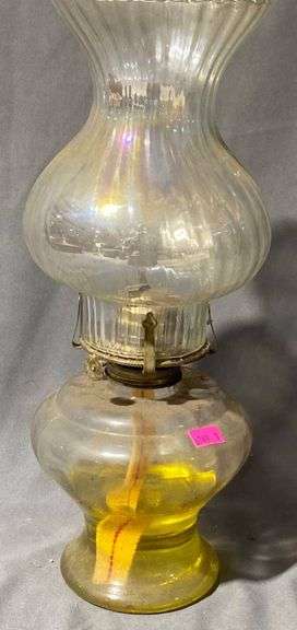 Lamplight Farms Glass Oil Lamp with Ribbed Globe and Yellow Tint Base, 13″