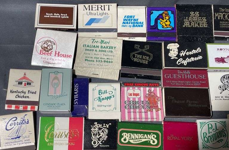 Matchbooks Featuring Restaurant, Hotel, and Business Branding Including: The ICe House, Beef House Covington, Indian, Bennigans Tavern & P.J. Brennans