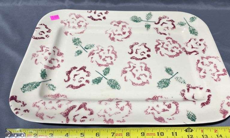 Hartstone Pottery Pink Cabbage Rose Serving Tray, 12×9″