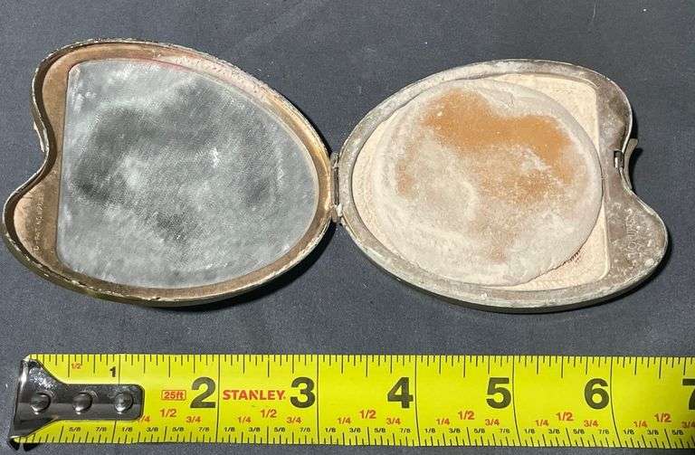 Black and Gold-Tone Shell-Shaped Compact with Mirror and Powder Puff, 3.5″