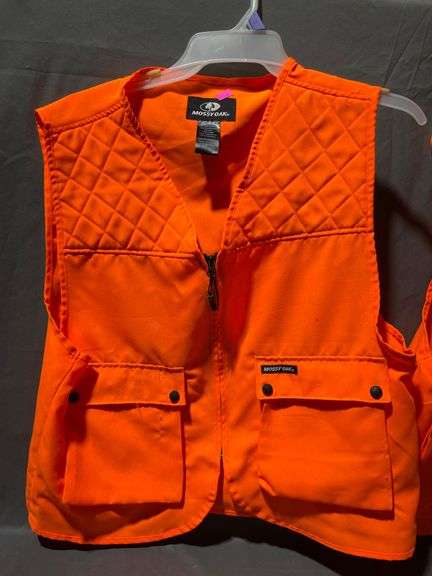 Two Blaze Orange Mossy Oak Vests, Small/Medium and Large/Extra Large