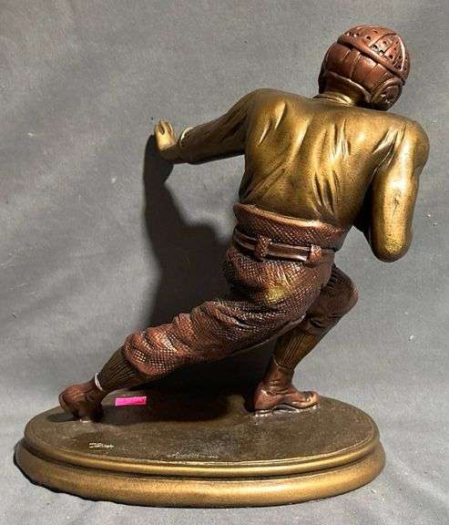 Bronze-Tone Football Player Sculpture, Marked AP3675 10.5” Tall