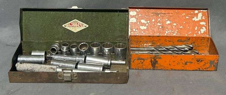 S-K Tools Socket Set and Drill Bits in Metal Cases
