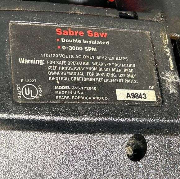 Craftsman 2.5-Amp Corded Sabre Saw model 315.172040 (A9843)