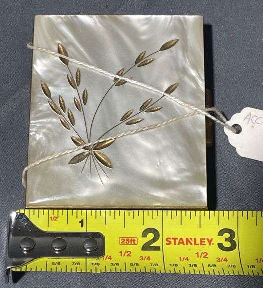 Brass and Mother-of-Pearl Compact with Leaf Design