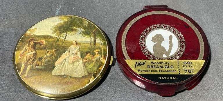 Compact Pair Featuring Lithographed Scene and DreamGlo Rouge by Woodbury