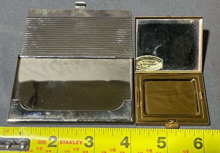 Metallic Cigarette Case and Handcrafted Petit Point Compact