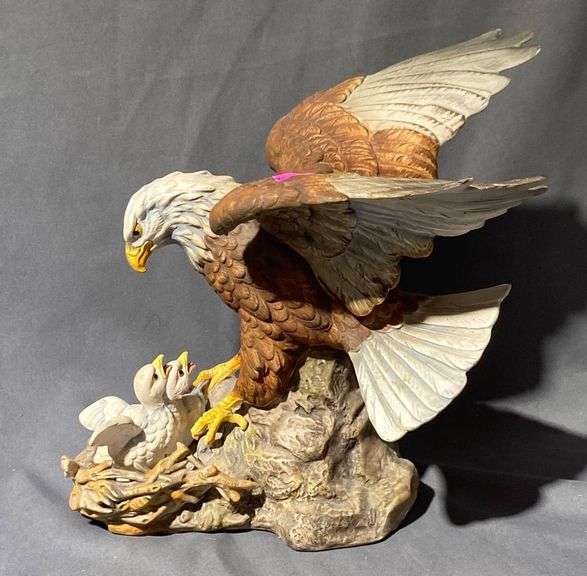 Painted Sculpture of an Eagle with Nest