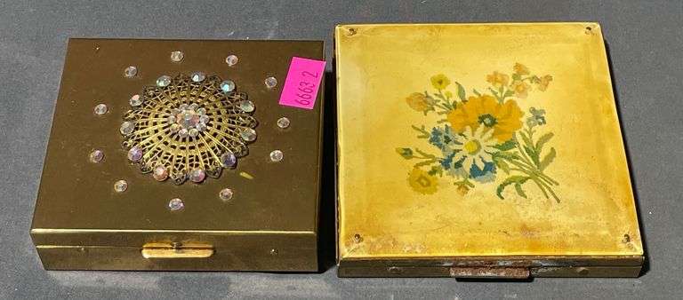 Two Compact Cases with Decorative Elements (one rusted shut)