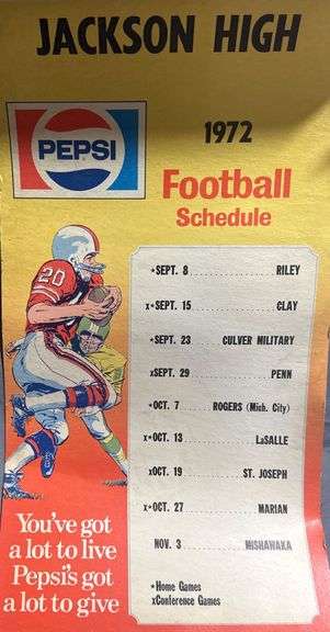 Pepsi 1972 Jackson High School Football Schedule Posters