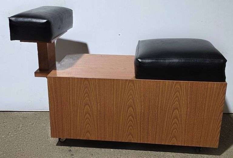 Pedicure Stool with Black Upholstered Cushions and Storage Drawer on Casters 29″ x 13″ x 20″
