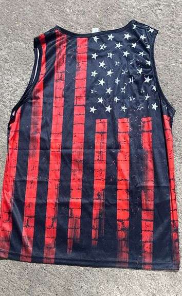 Sleeveless Polyester Shirt with American Flag Design, Size Large