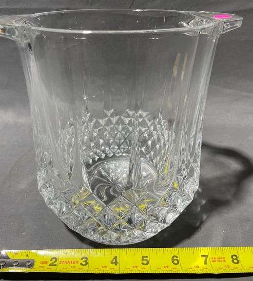 Clear Cut Glass Ice Bucket with Handles and Starburst Base, 6″