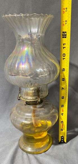 Lamplight Farms Glass Oil Lamp with Ribbed Globe and Yellow Tint Base, 13″