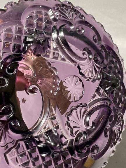Purple Amethyst Pressed Glass Butter Dish with Gold-Tone Accents, 6″