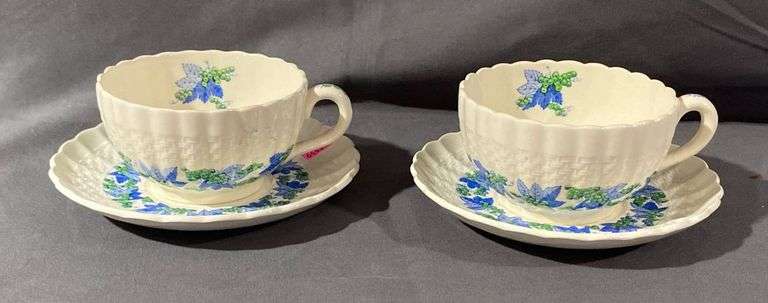 2 Copeland Spode Valencia Teacups with Saucers, Hairline Cracks