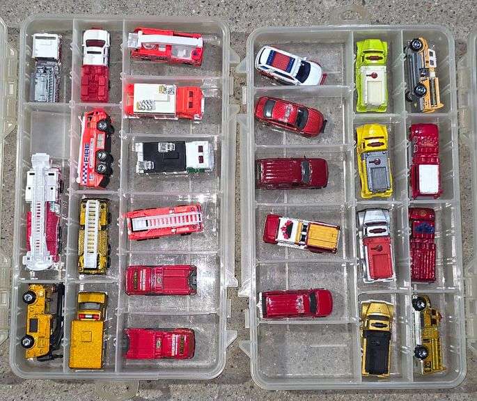 Two Plastic Storage Cases with 27 Die-Cast Fire and Rescue Vehicles, 14 ...