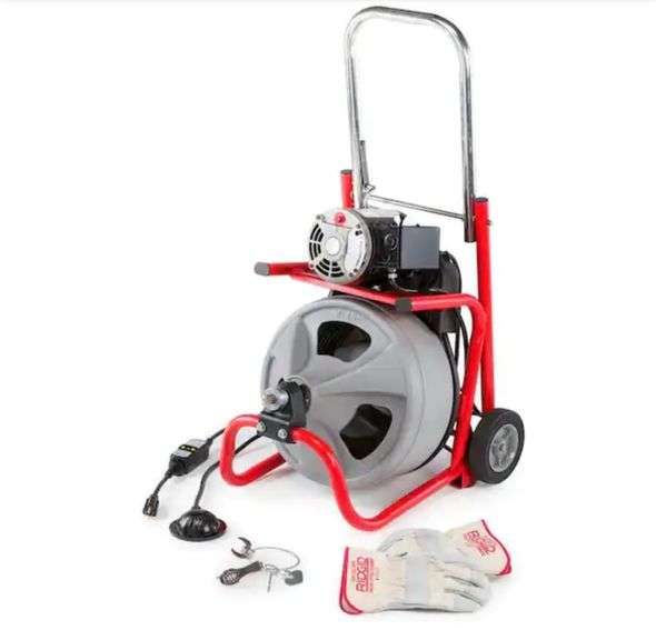 RIDGID
K-400 Drain Cleaning Snake Auger Machine, C-45 IW 1/2 in. x 75 ft. Cable inside Drum plus 4-Piece Tool Set and Gloves