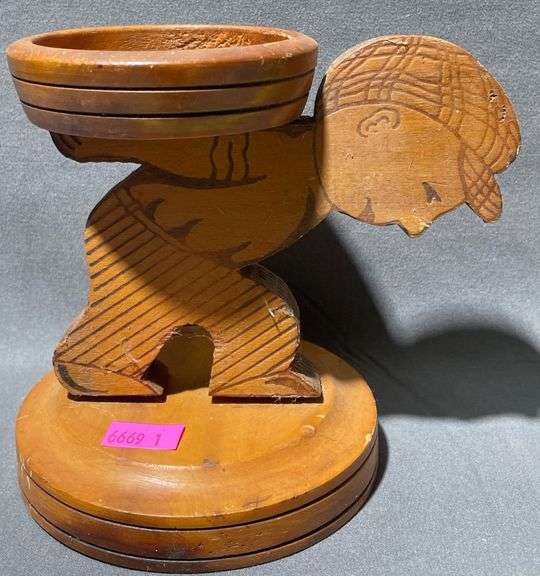 Carved Figural Ashtray Holder by House of David, Benton Harbor, Michigan, 6″