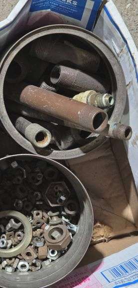 Metal Hardware Including Nuts, Bolts, Pulleys, and Threaded Pipes