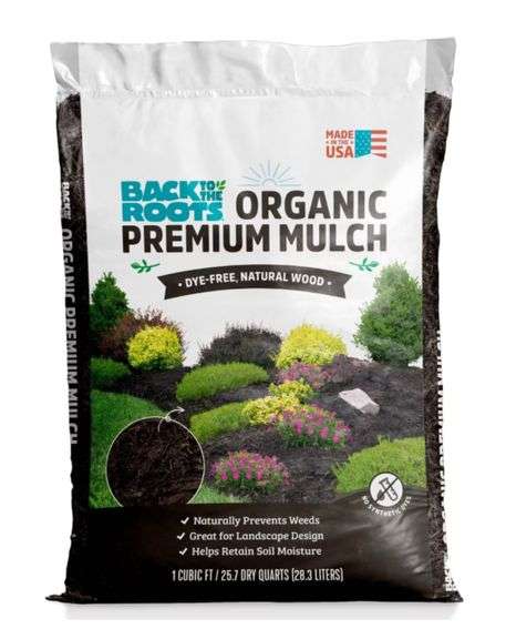 Back to the Roots 20lbs Organic Premium Mulch Natural Hardwood Brown: Weed Control, Moisture Retention