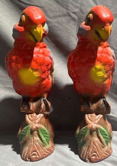 Carnival Chalkware Parrots Marked “Fall Festival Lakeville, Indiana 1952” 13.5” Tall