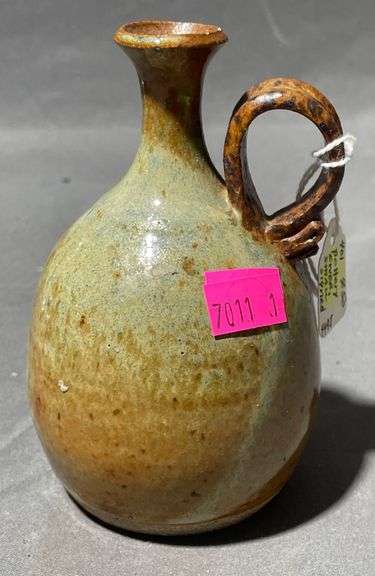 Small Glazed Pottery Ewer Signed ‘D. Evans’, 3.5″