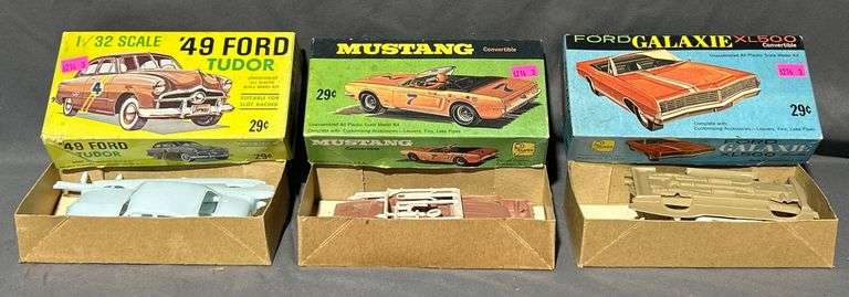 Palmer Plastics Plastic Model Kits: 49 Ford Tudor, Ford Galaxie XL500 Convertible, and Mustang Convertible, 1/32 Scale