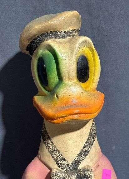 Hand-Painted Chalkware Donald Duck Figurine with Glitter Accents, 13.5 Inches Tall