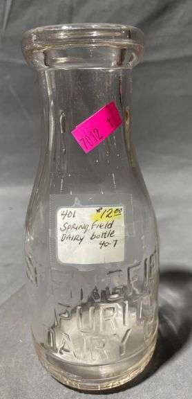 Clear Glass Springfield Dairy Bottle with Embossed Lettering, 7″