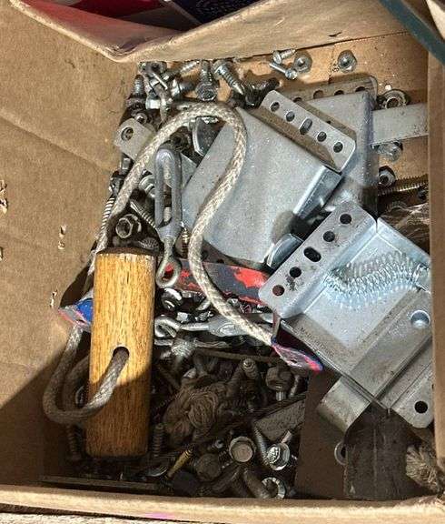 Metal Hardware Components Including Bolts, Screws, and Hinges
