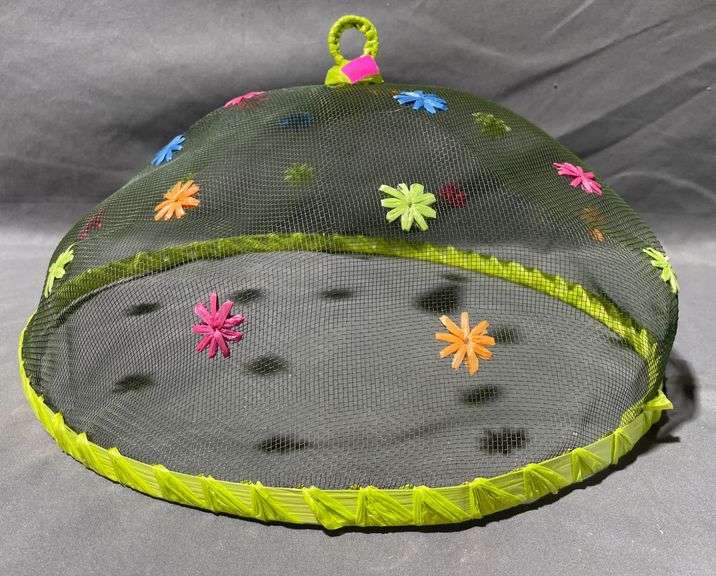 Mesh Food Cover with Floral Design and Handle, 13″