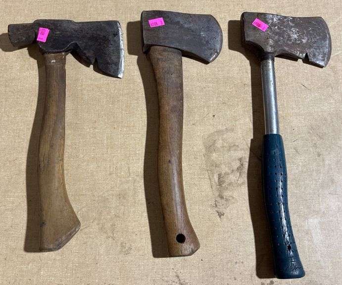 Three Hand Axes with Mixed Handles and Steel Blades
