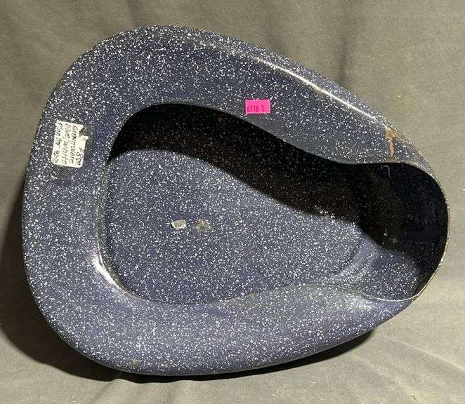 Blue and White Speckled Enamel Bed Pan
