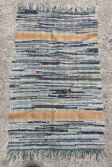 Hand-Woven Rag Rug with Multicolor Stripes, 23×38”