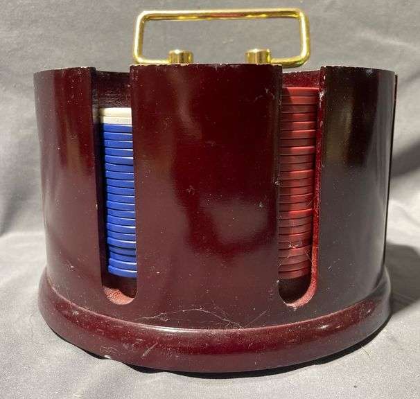 Poker Chip Holder with Chips and Gold Foil Cards Featuring USA Themed Design