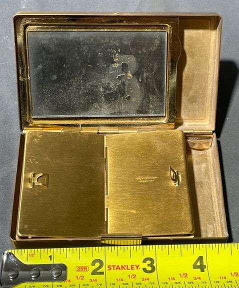 Gold-Tone Metal Compact Handbag with Black Fabric Handle